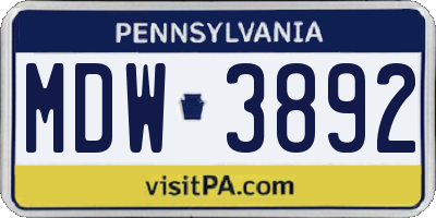 PA license plate MDW3892