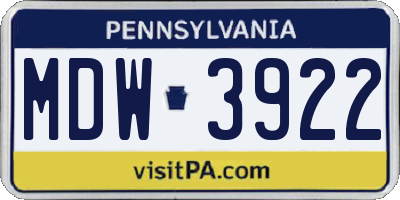 PA license plate MDW3922