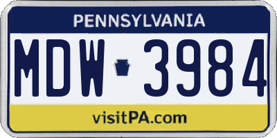 PA license plate MDW3984