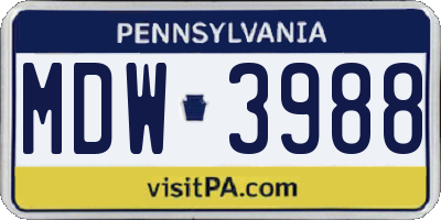 PA license plate MDW3988