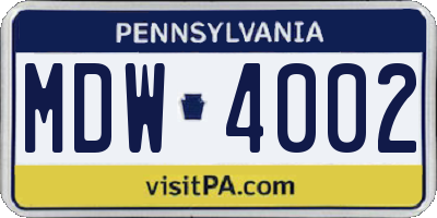 PA license plate MDW4002