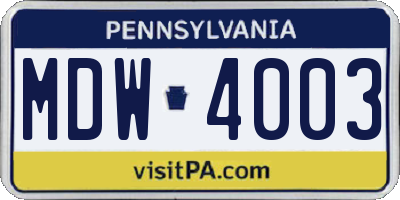PA license plate MDW4003