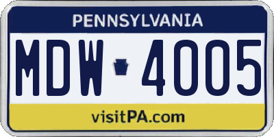 PA license plate MDW4005