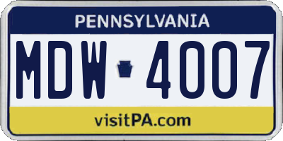 PA license plate MDW4007