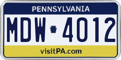 PA license plate MDW4012