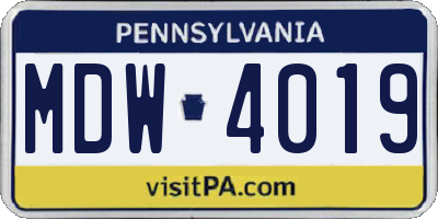 PA license plate MDW4019