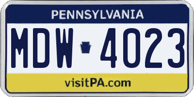 PA license plate MDW4023