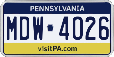 PA license plate MDW4026