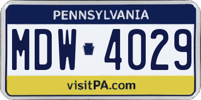 PA license plate MDW4029