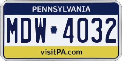 PA license plate MDW4032
