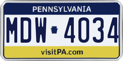 PA license plate MDW4034