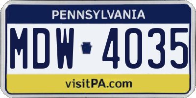 PA license plate MDW4035