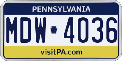 PA license plate MDW4036