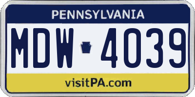 PA license plate MDW4039
