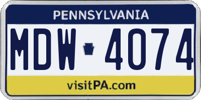 PA license plate MDW4074