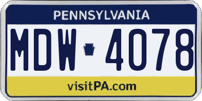 PA license plate MDW4078