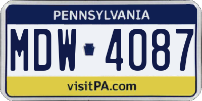 PA license plate MDW4087