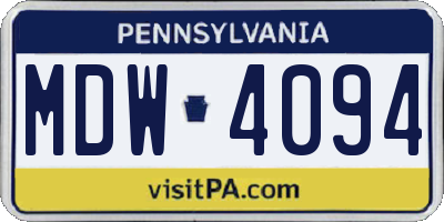 PA license plate MDW4094