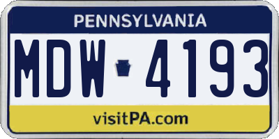 PA license plate MDW4193