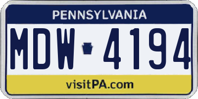 PA license plate MDW4194
