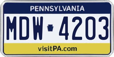 PA license plate MDW4203