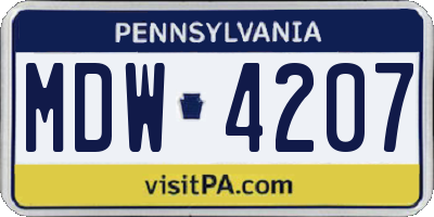 PA license plate MDW4207