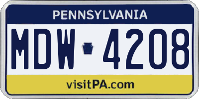 PA license plate MDW4208