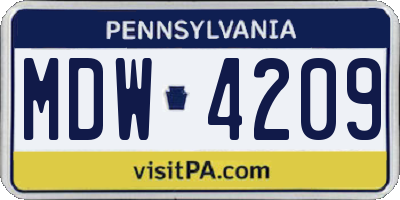 PA license plate MDW4209