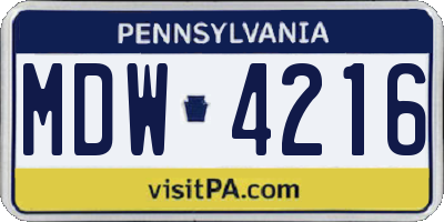 PA license plate MDW4216