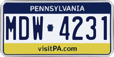 PA license plate MDW4231