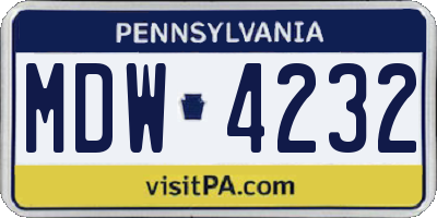 PA license plate MDW4232