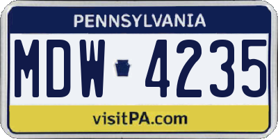 PA license plate MDW4235