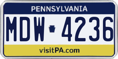 PA license plate MDW4236