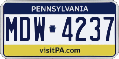 PA license plate MDW4237