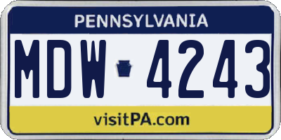 PA license plate MDW4243