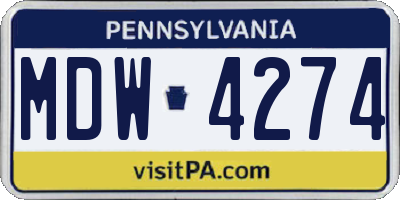 PA license plate MDW4274