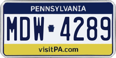 PA license plate MDW4289