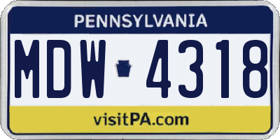 PA license plate MDW4318