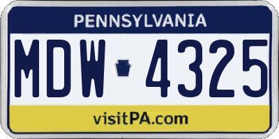 PA license plate MDW4325