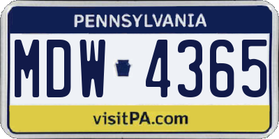 PA license plate MDW4365