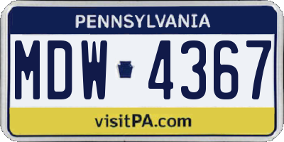 PA license plate MDW4367