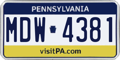 PA license plate MDW4381