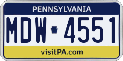 PA license plate MDW4551