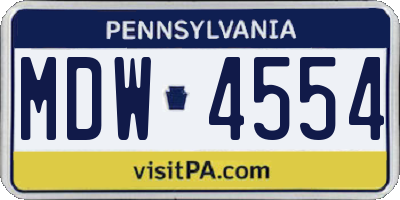 PA license plate MDW4554