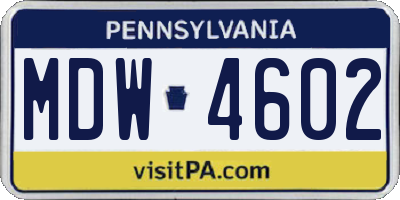 PA license plate MDW4602