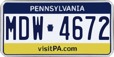 PA license plate MDW4672