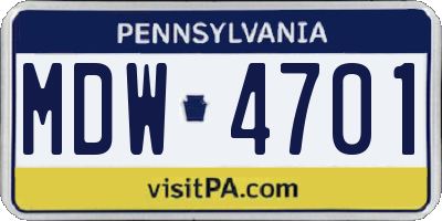 PA license plate MDW4701