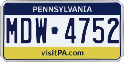 PA license plate MDW4752