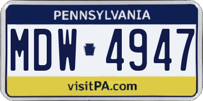 PA license plate MDW4947