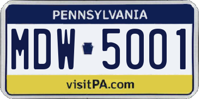 PA license plate MDW5001